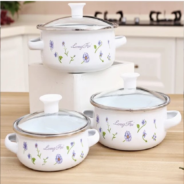 Сет тенџериња со стаклен капак 3/1 – бели