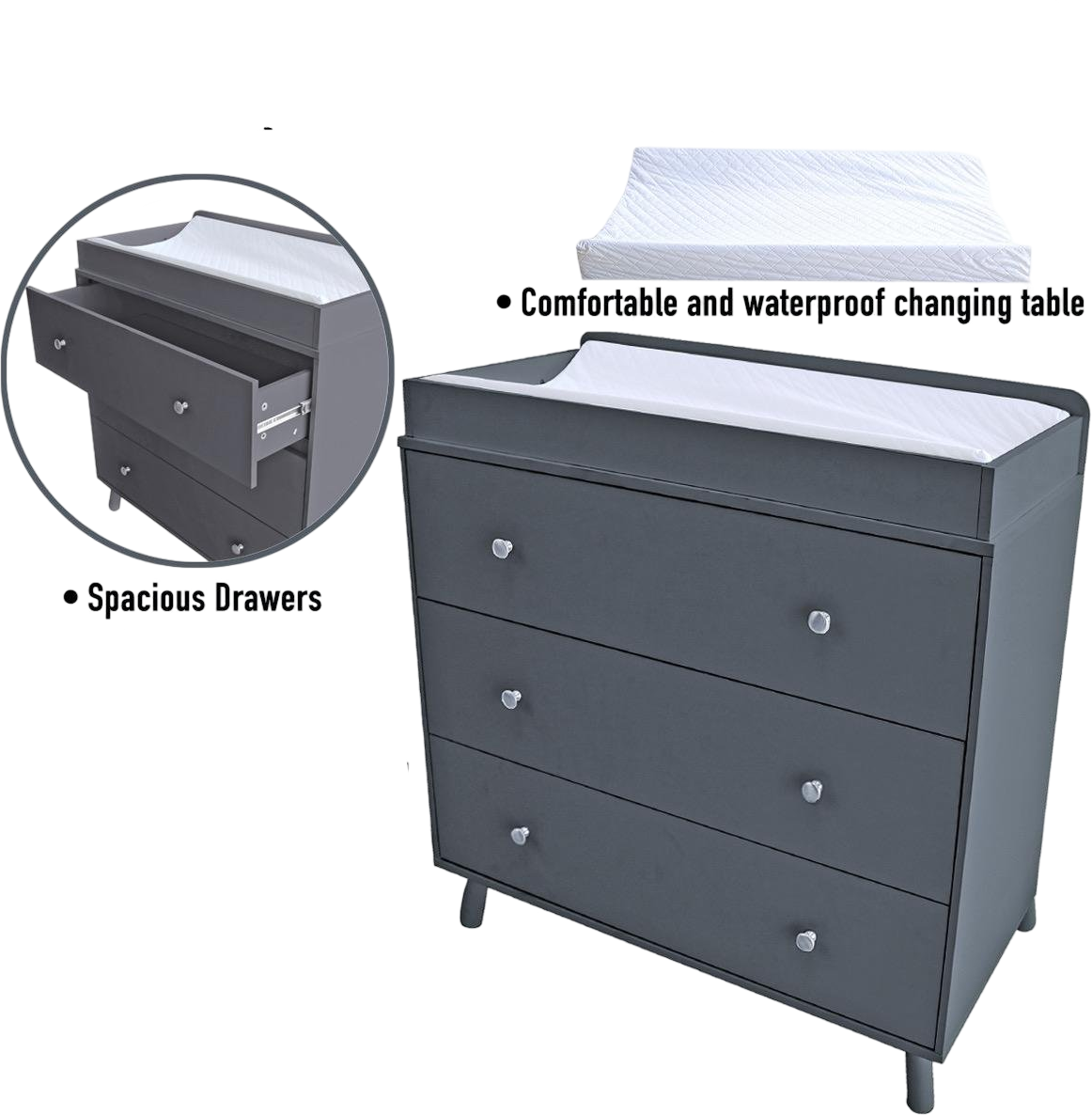 Маса за пресоблекување бебиња со 3 фиоки - Image 6