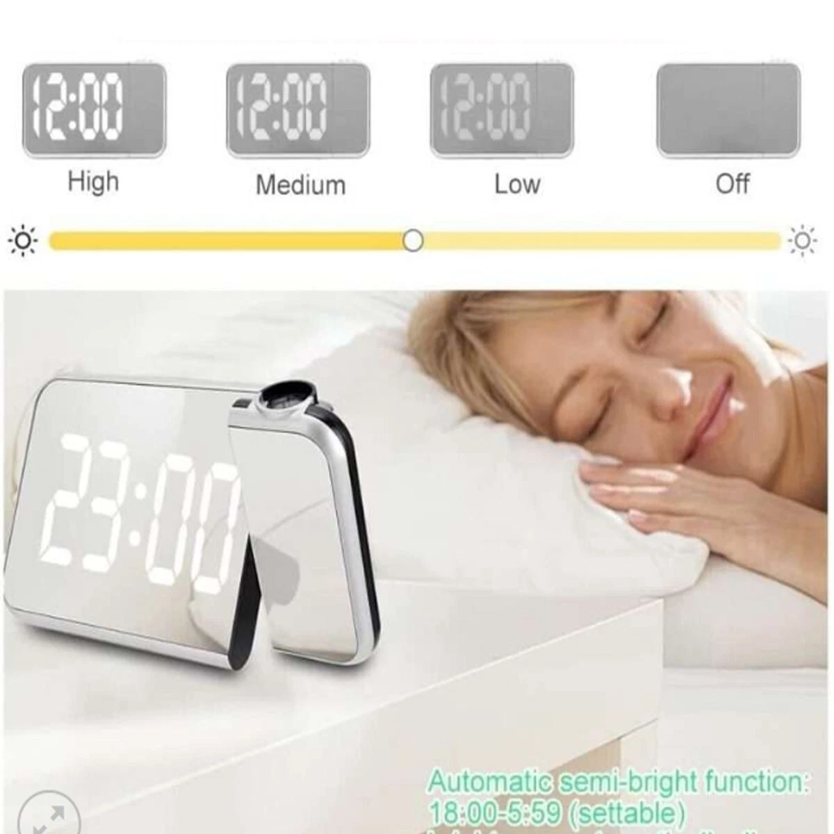 Дигитален часовник со будилник, проектор за време, LED дисплеј, огледало - Image 4