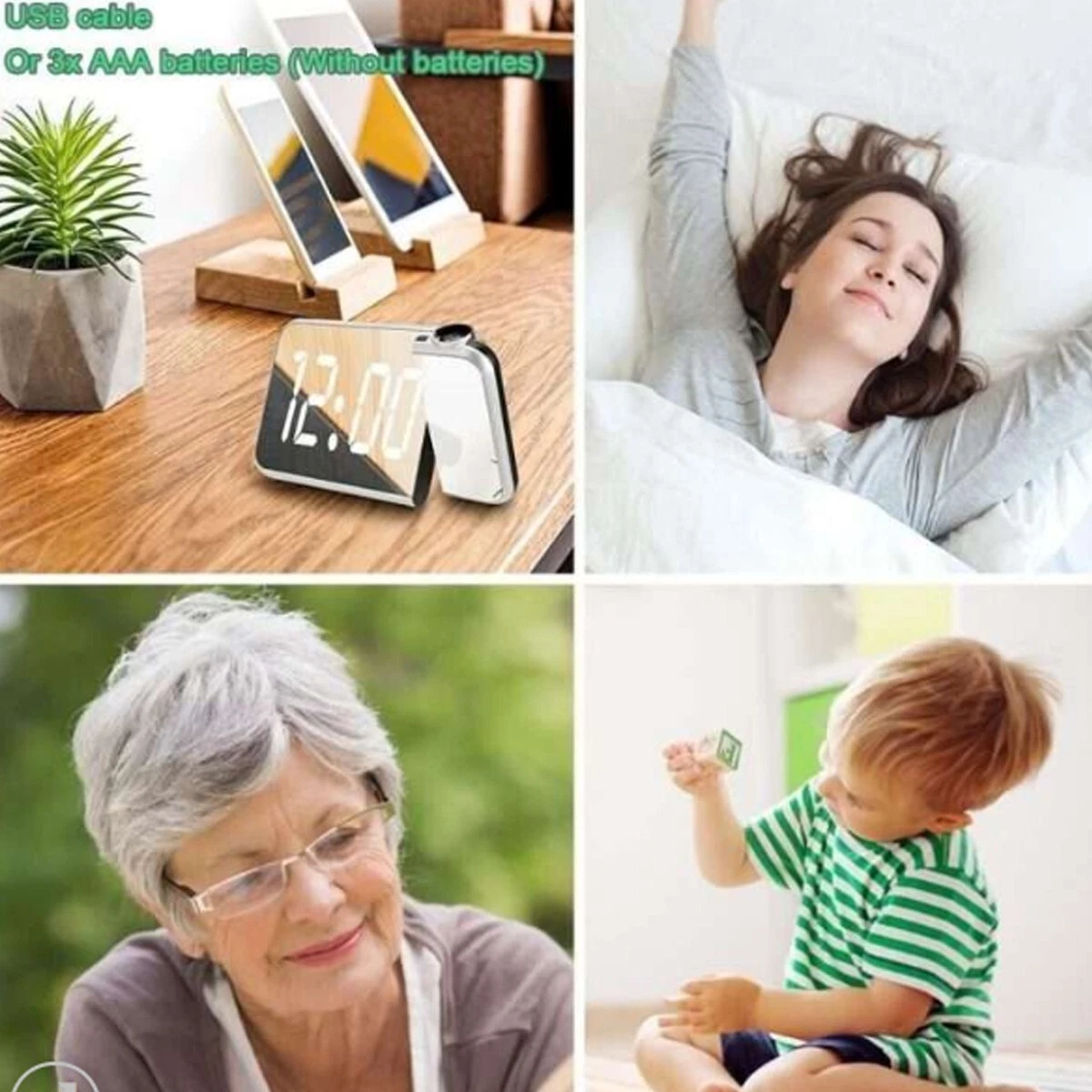 Дигитален часовник со будилник, проектор за време, LED дисплеј, огледало - Image 5