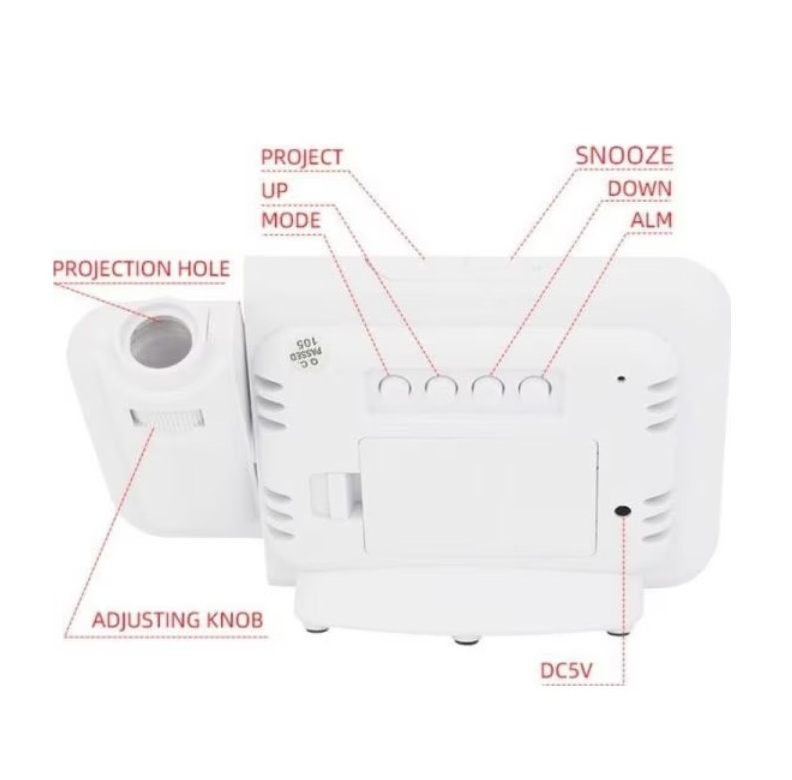 Дигитален часовник со будилник, проектор за време, LED дисплеј, огледало - Image 8