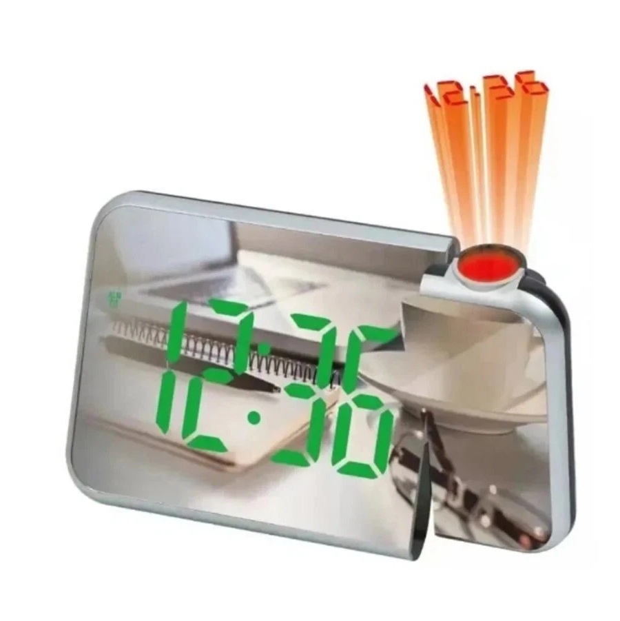 Дигитален часовник со будилник, проектор за време, LED дисплеј, огледало - Image 2