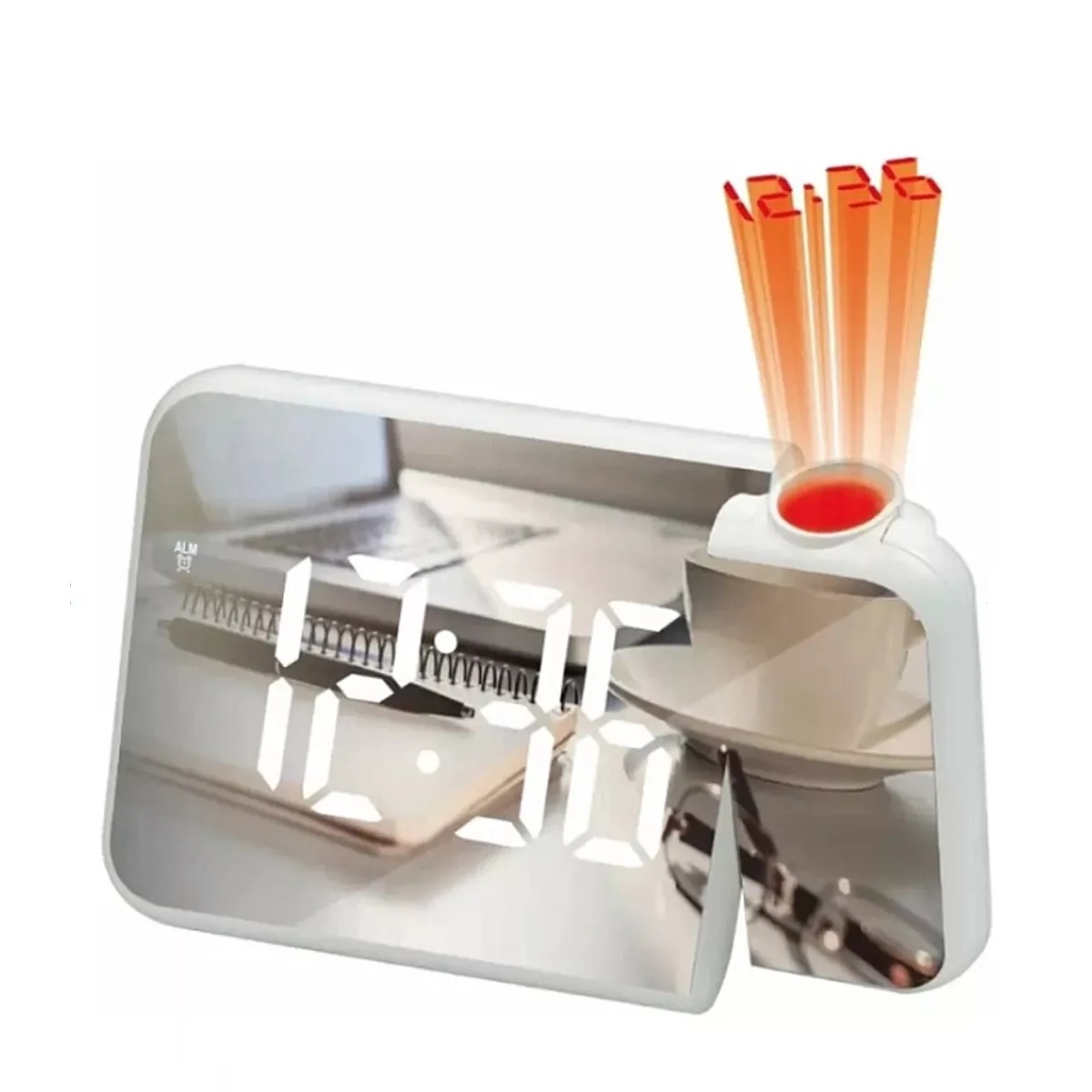 Дигитален часовник со будилник, проектор за време, LED дисплеј, огледало